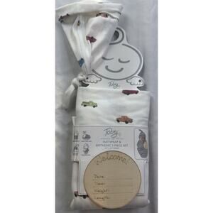 Toby NYC Hat Truck Swaddle Wrap & Birth Disc Set – “He’s Here” Newborn Gift NWT